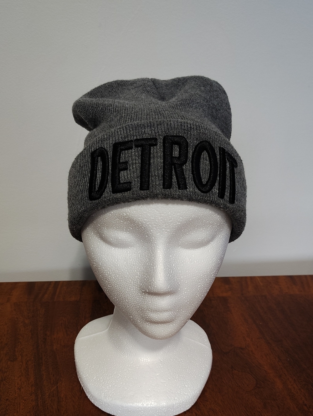 Detroit Embroidered Knit Beanie - Gray